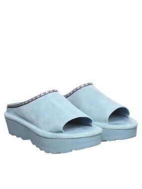 NWT Bearpaw Open Toe Platform Suede Slip On Slide Sandals Tourmaline Blue 9M